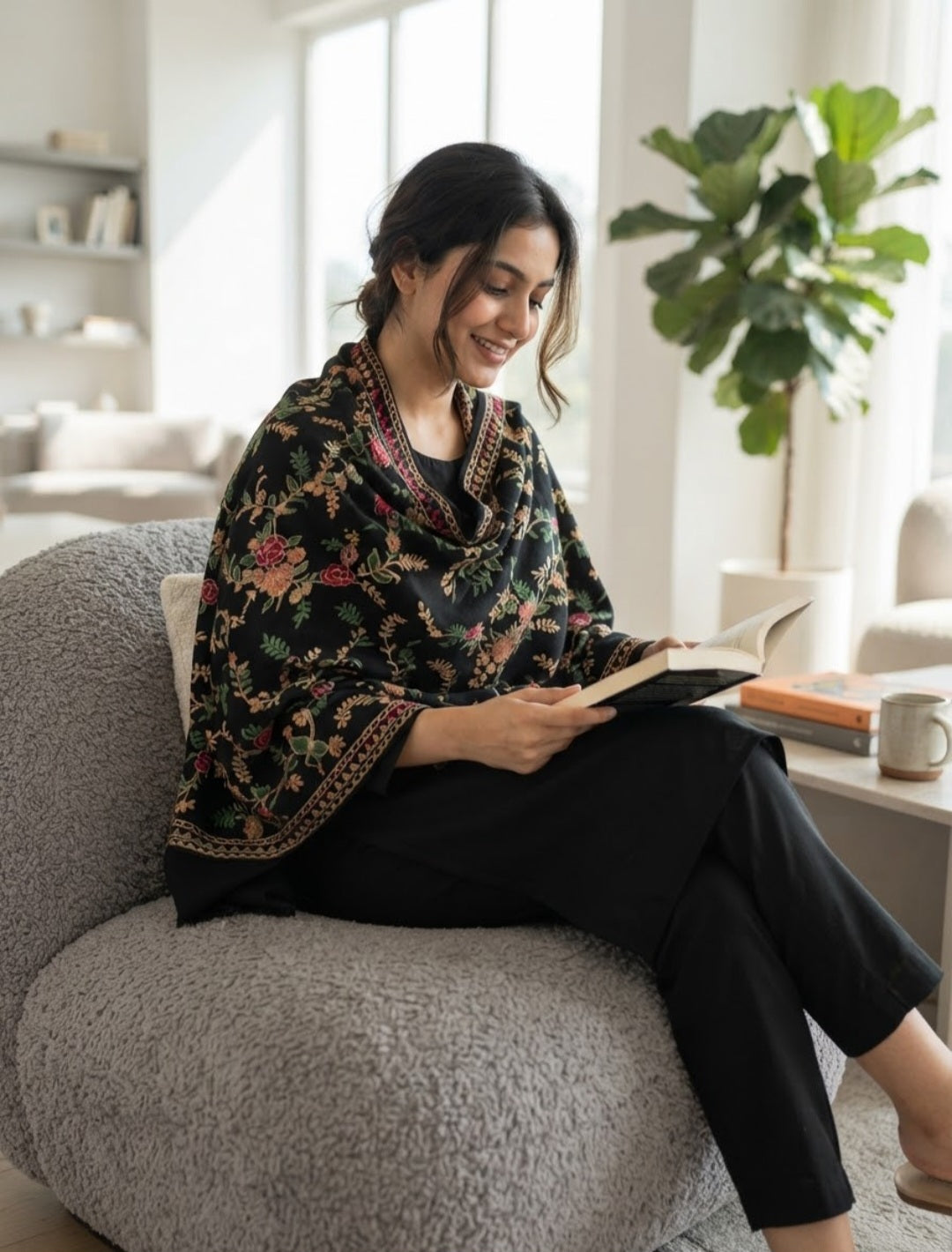 Embroidered three piece: Pashmina