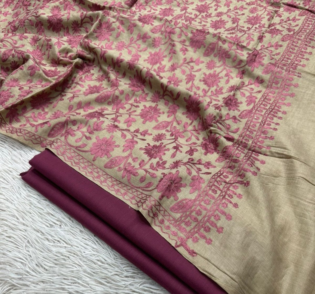 Embroidered three piece: Pashmina