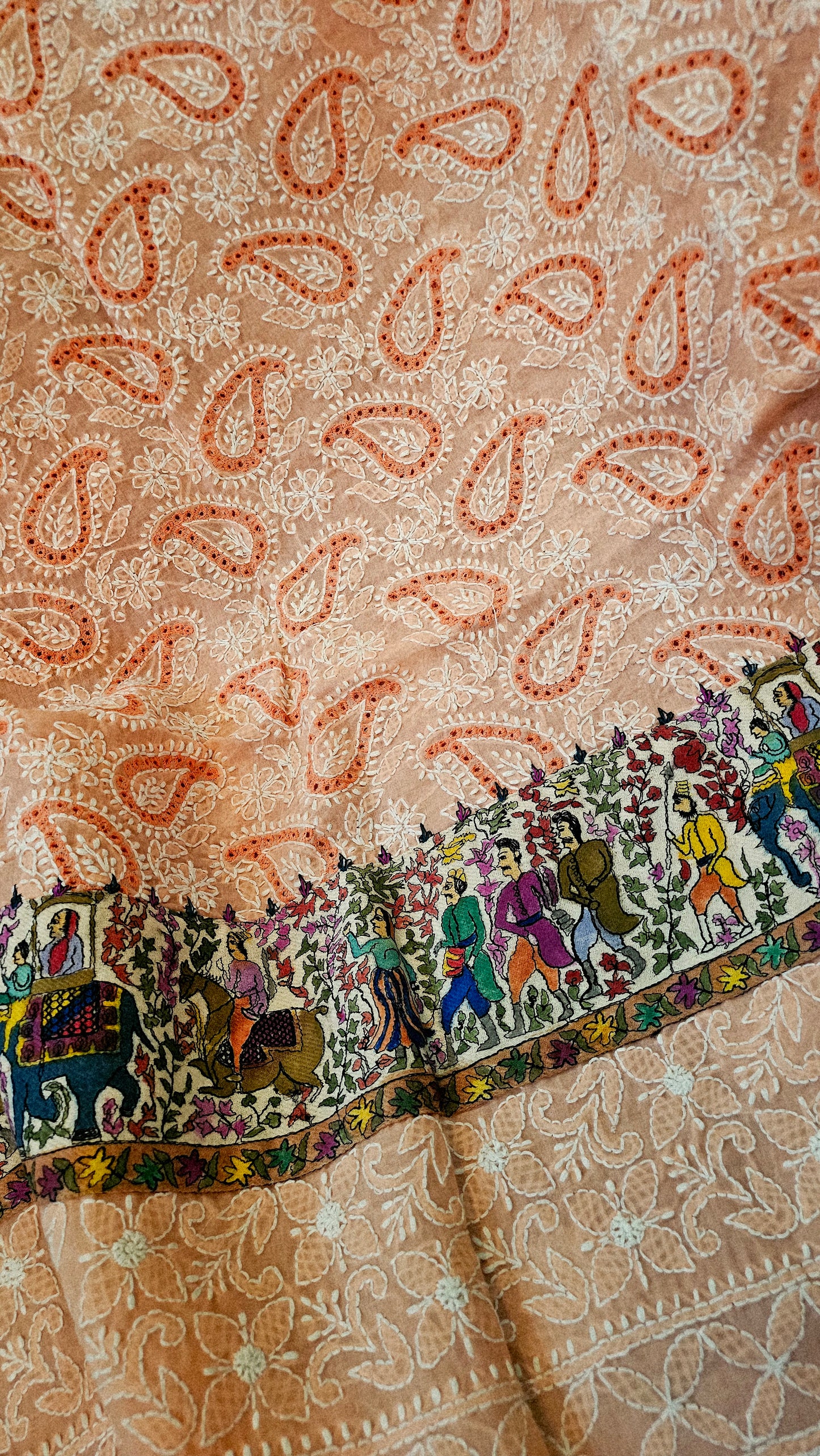 Chikankari shirt with kalamkar border