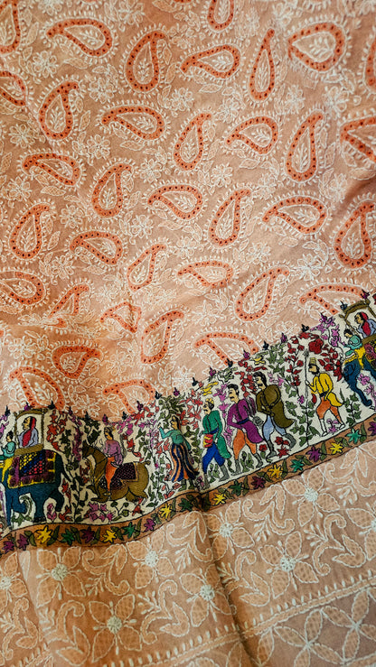 Chikankari shirt with kalamkar border