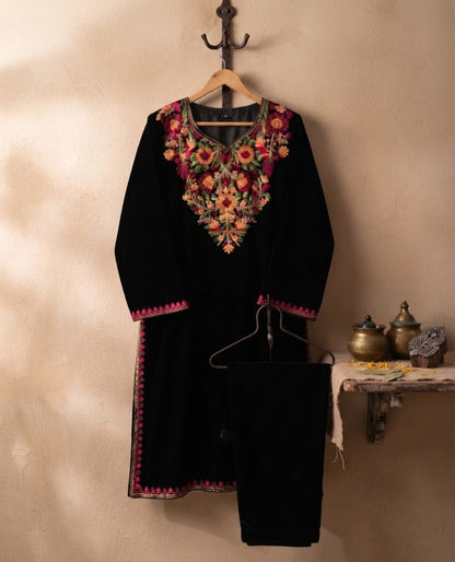 Embroidered phiran trouser: velvet