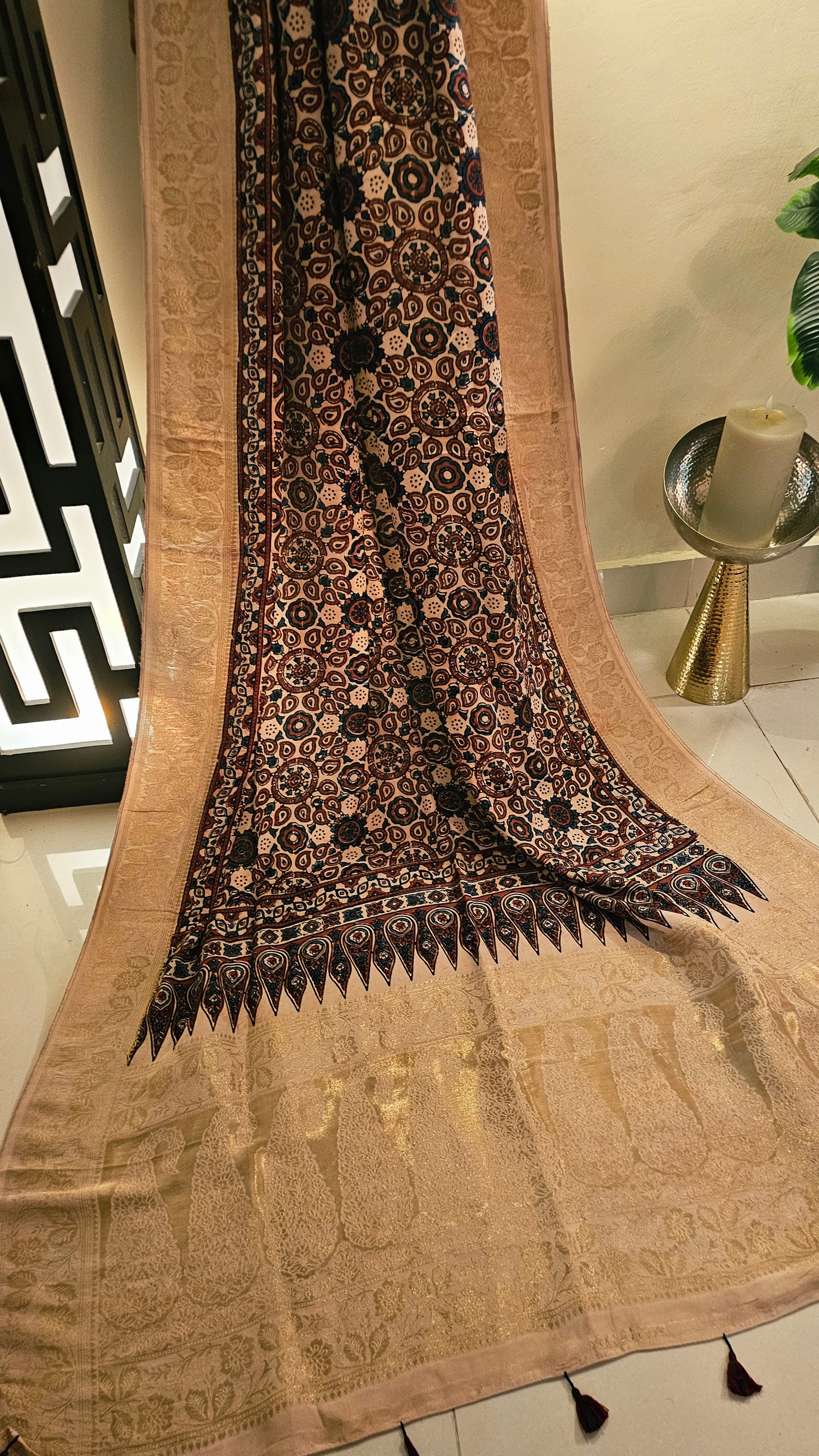 Formal ajrak shawl: Monga silk