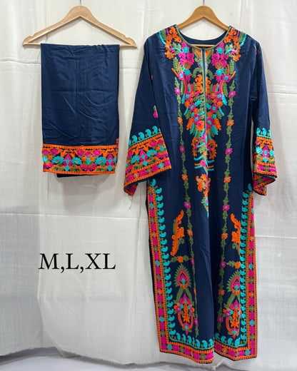 Embroidered kurta trouser: linen