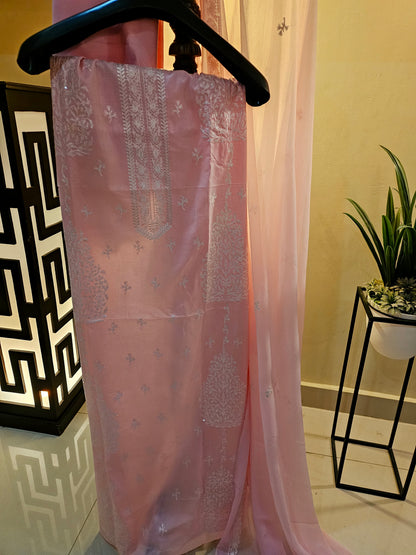 Lawn embroidered three piece suit