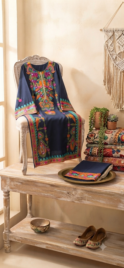 Embroidered kurta trouser: linen