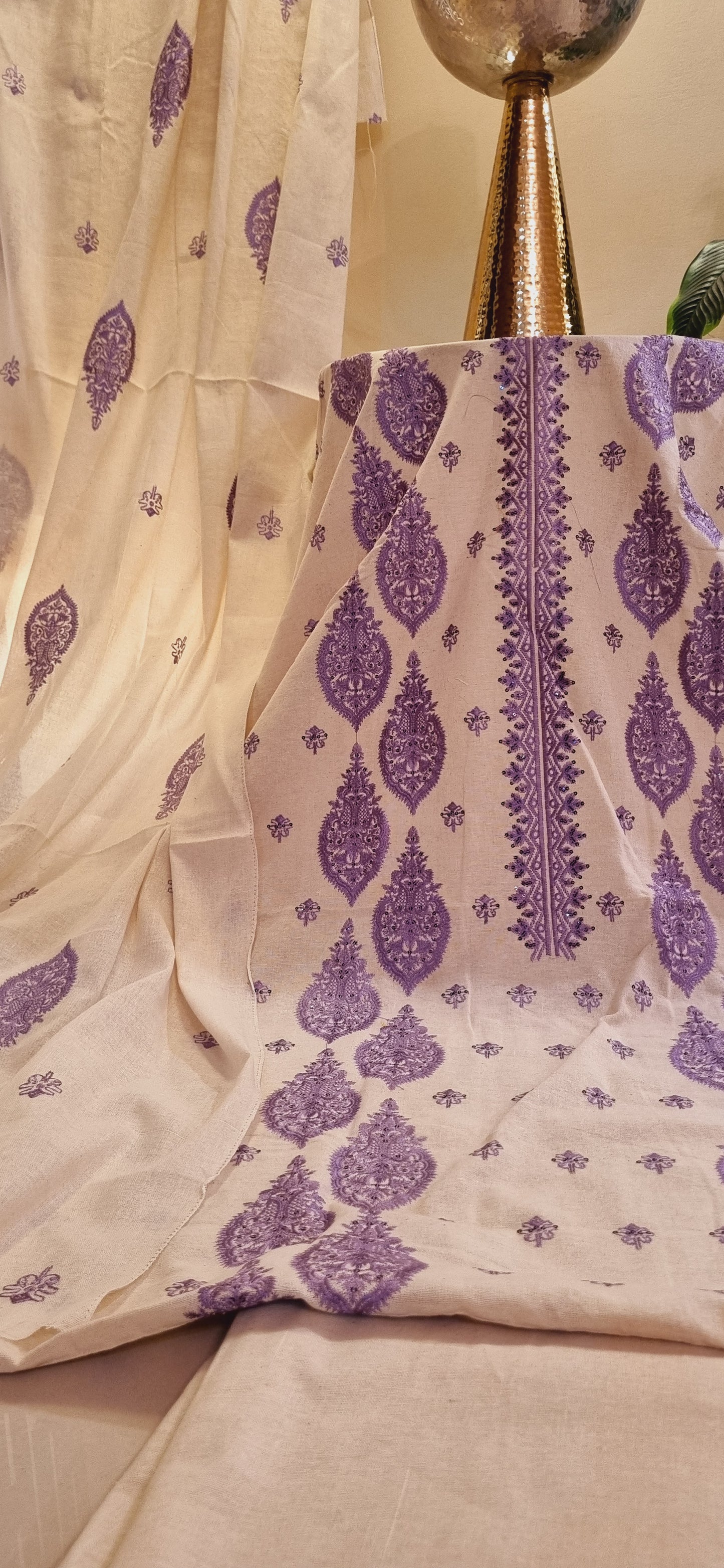 Embroidered khadar karandi suit