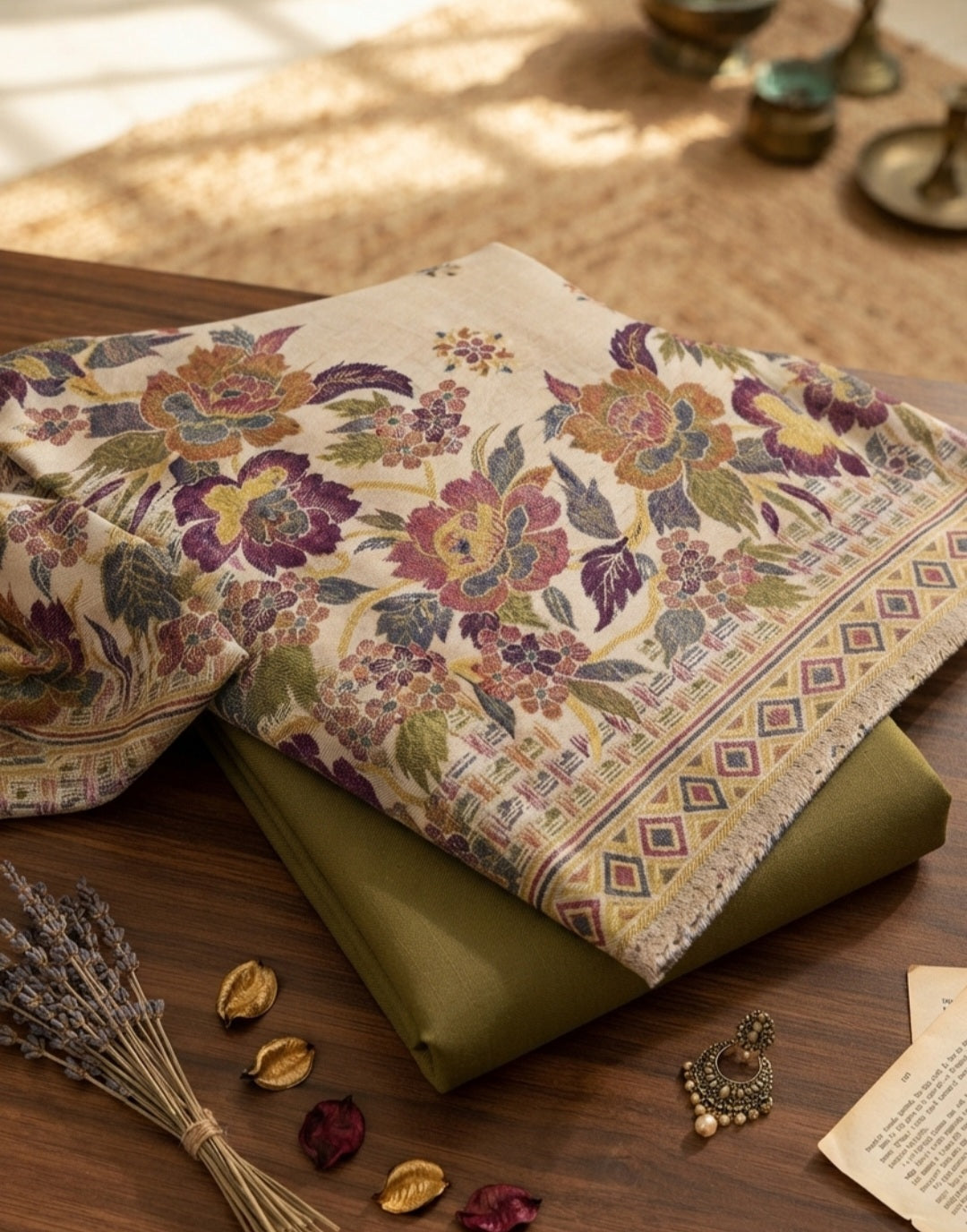 Kaani suit: woollen pashmina