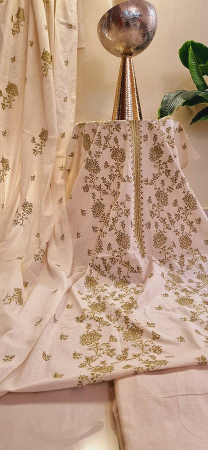 Khaddar karandi embroidered three piece suit