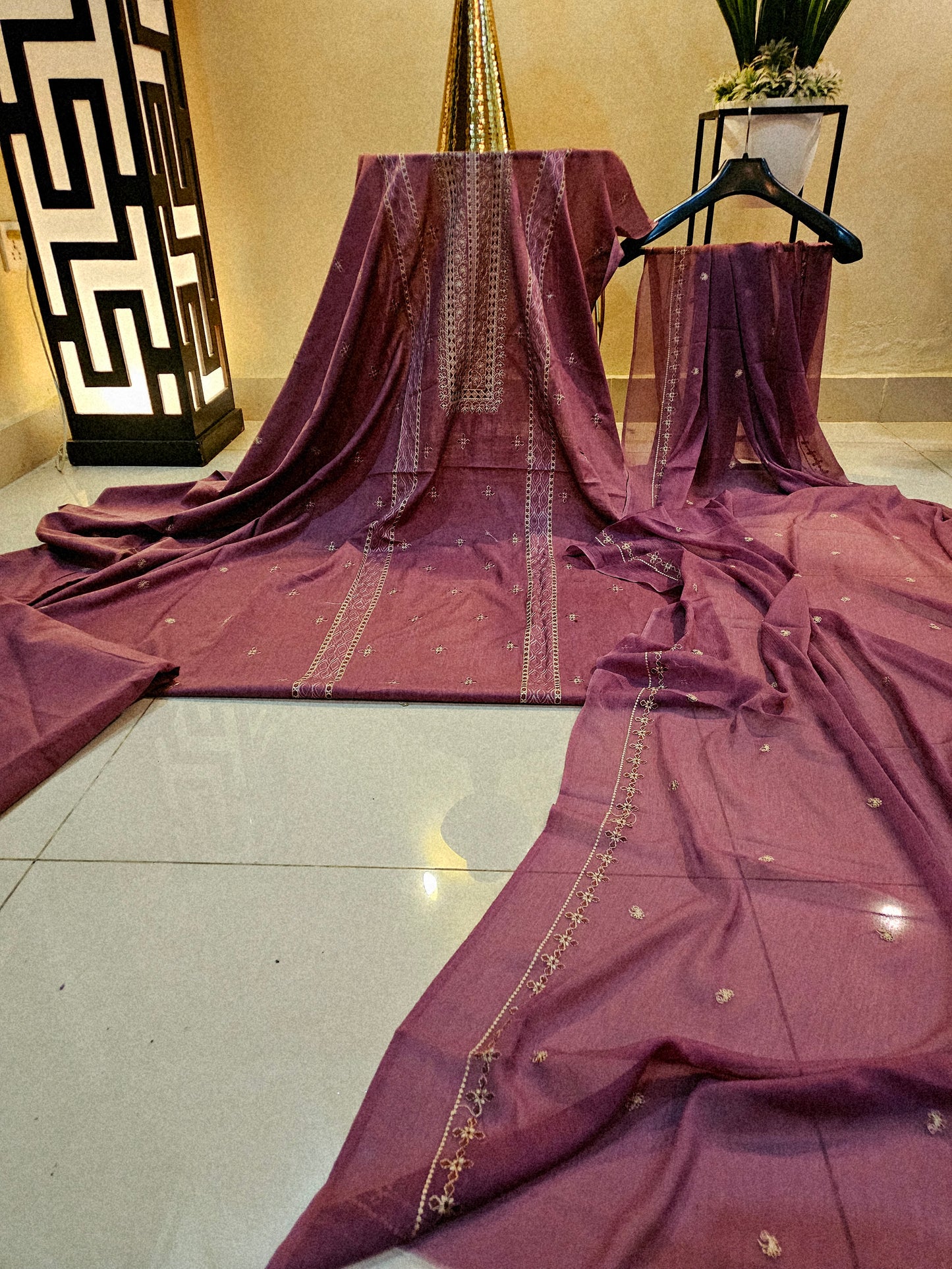 Lawn embroidered three piece