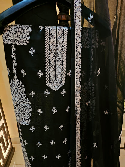 Lawn embroidered three piece suit
