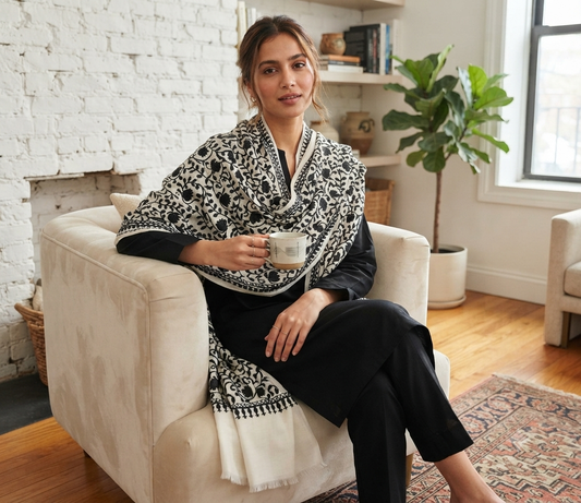 Embroidered suit: pashmina
