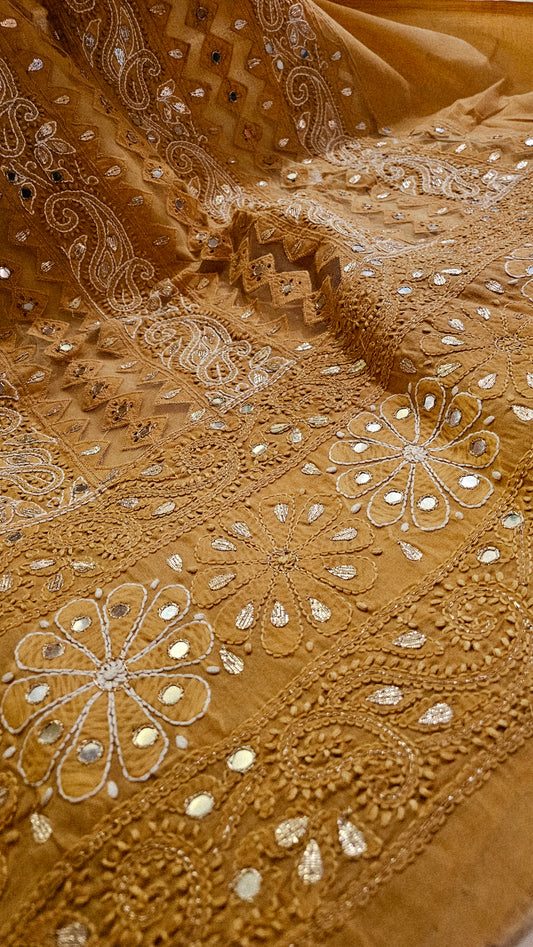 Chikankari embroidered shirt with gota and mirror work