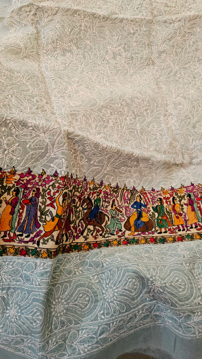 Chikankari shirt with kalamkar border