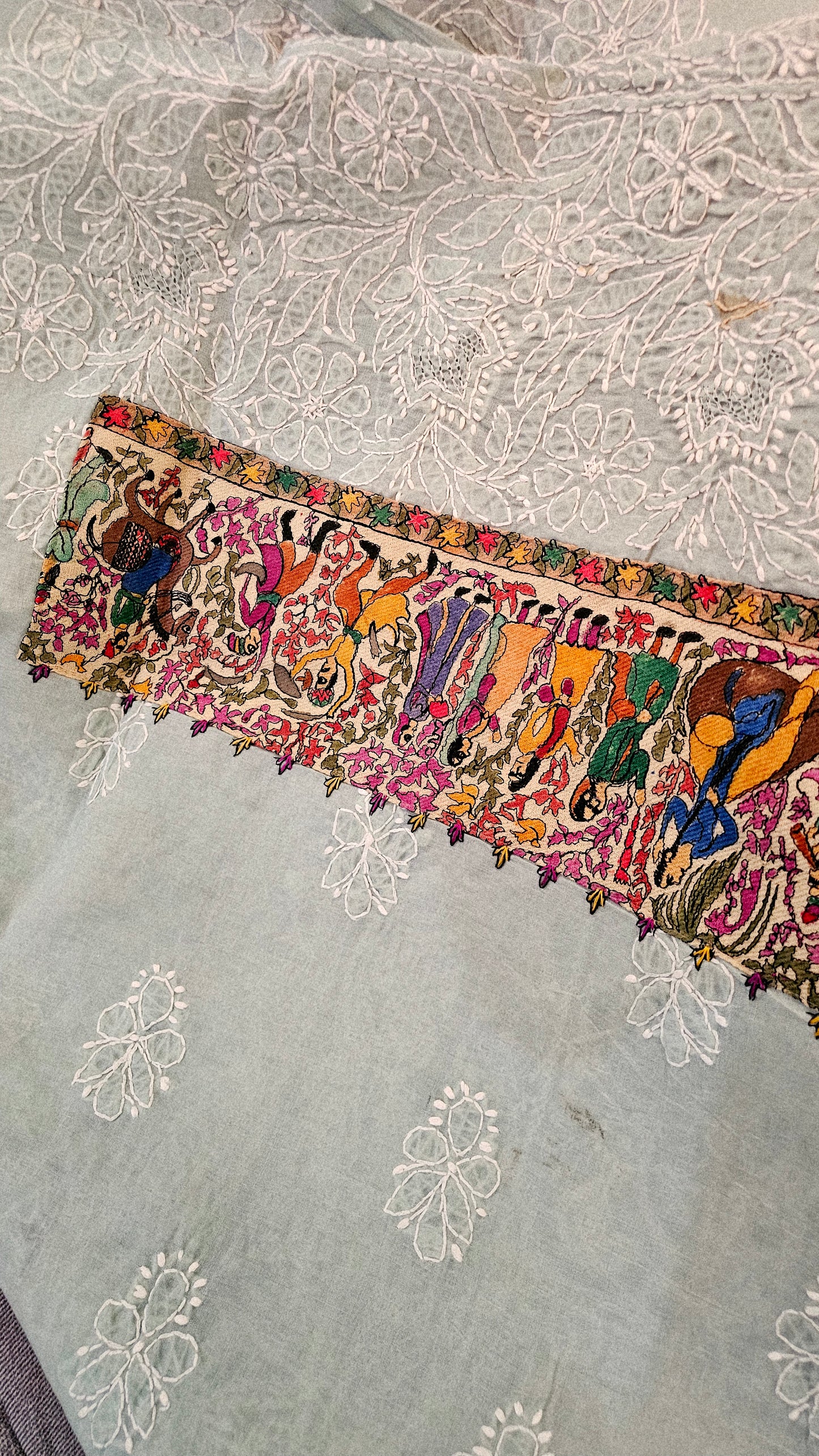 Chikankari shirt with kalamkar border