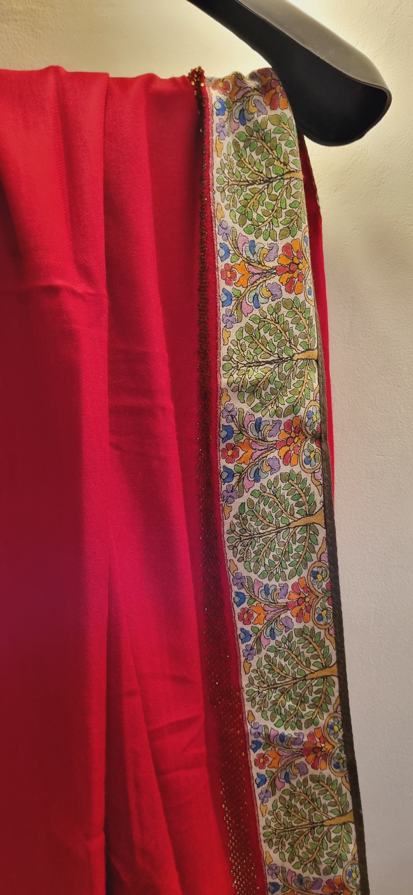 Pashmina with kalamkar and swarovski border
