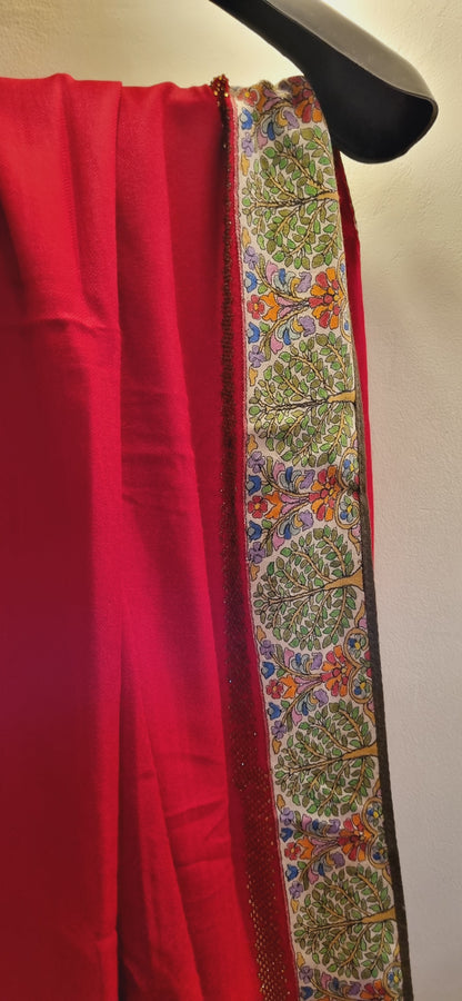 Pashmina with kalamkar and swarovski border