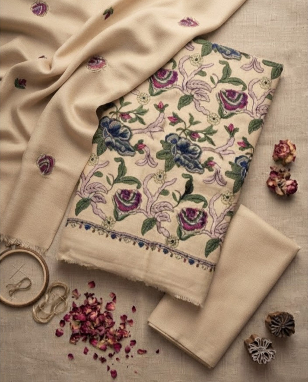 Embroidered three piece: Pashmina