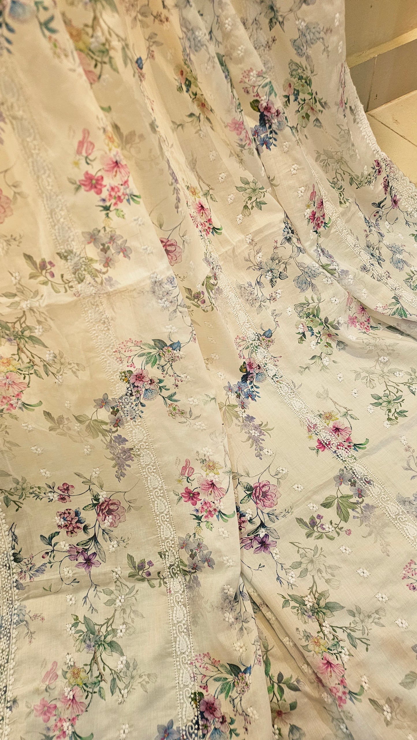 Lawn chikan embroidered printed shawls
