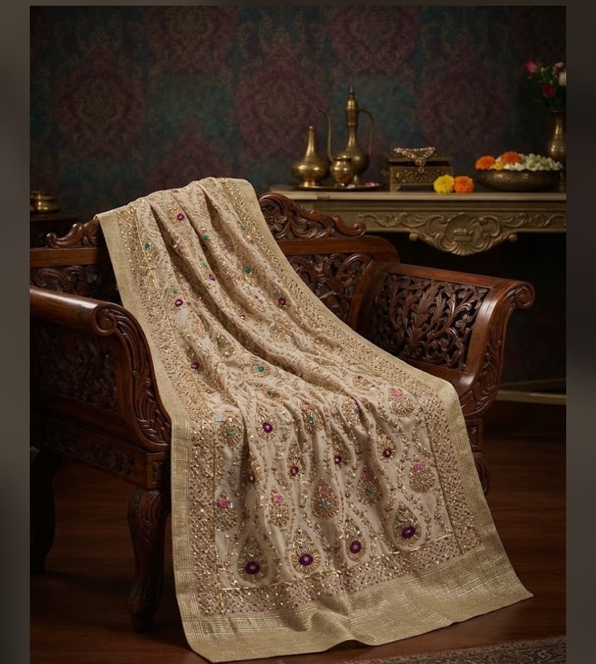 Silk zardozi shawl