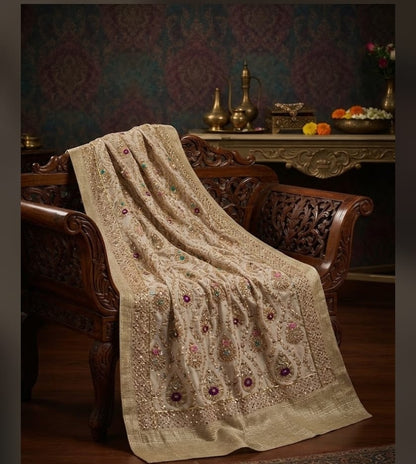 Silk zardozi shawl
