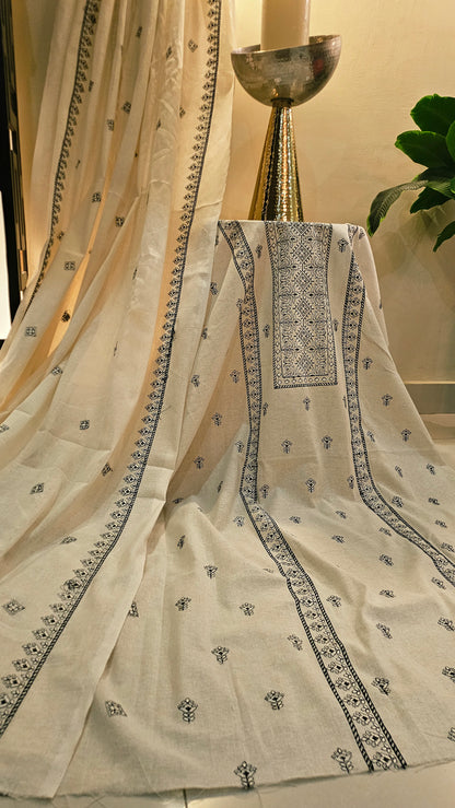 Embroidered three piece: Karandi khaddar