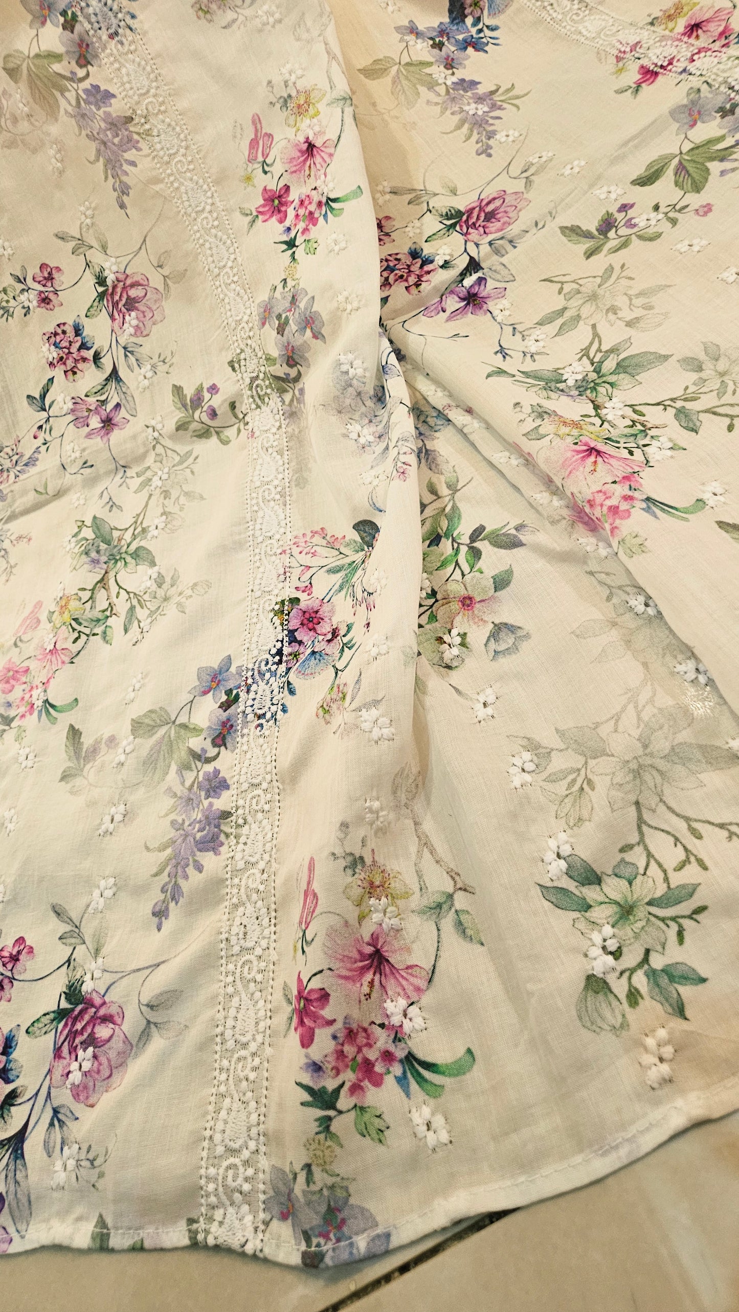 Lawn chikan embroidered printed shawls