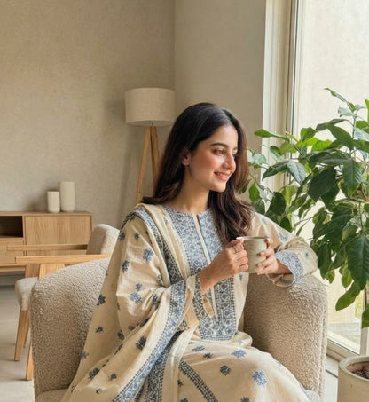 Embroidered three piece: Karandi khaddar