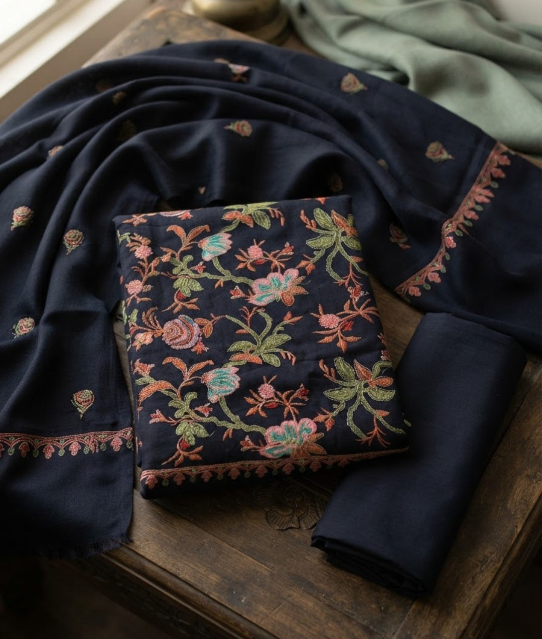 Embroidered three piece: Pashmina
