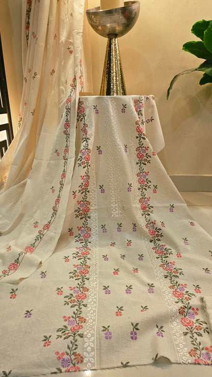 Embroidered three piece: karandi khaddar