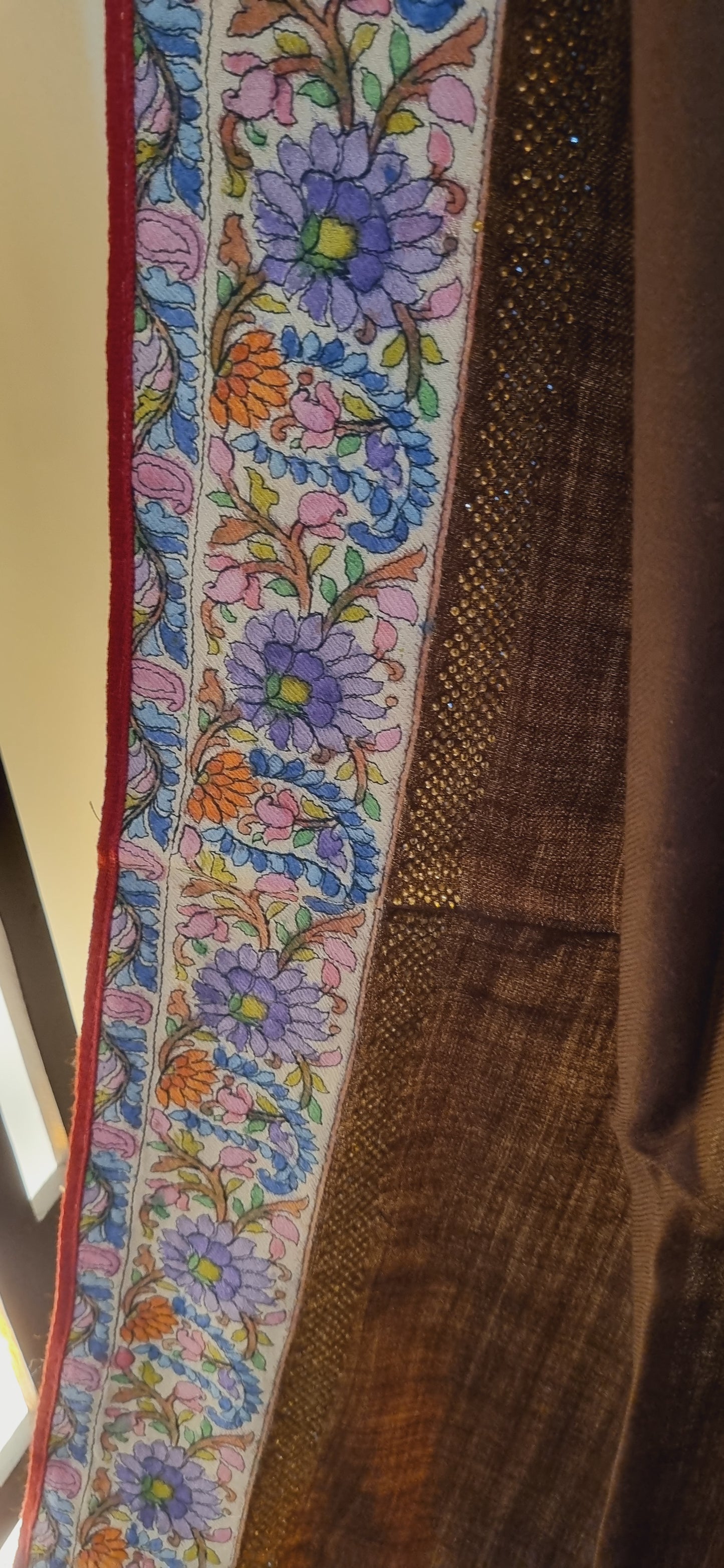 Pashmina with kalamkar and swarovski border