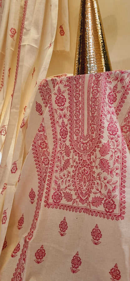 Khaddar karandi embroidered three piece