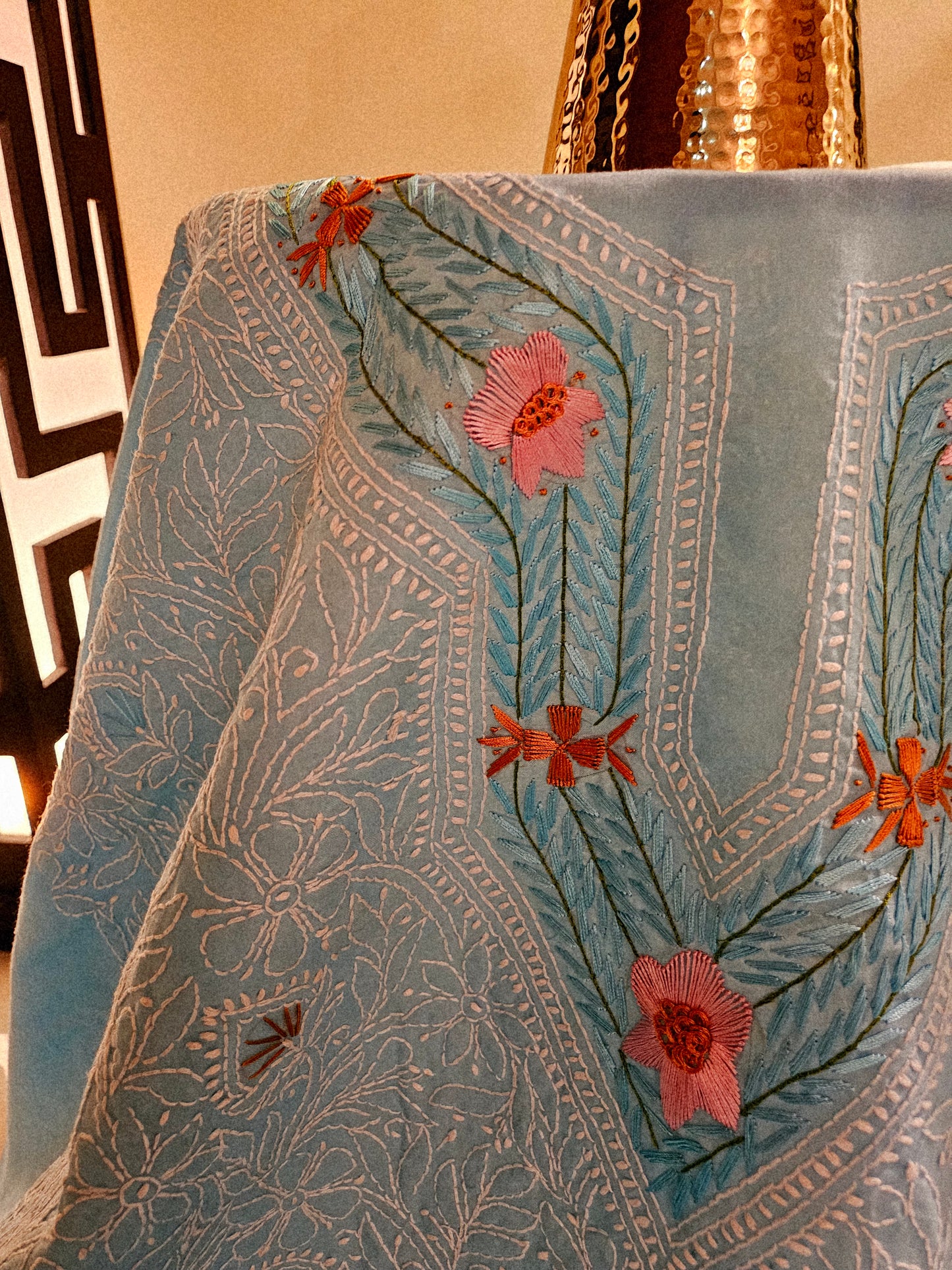 Parsai gara embroidered chikankari shirt