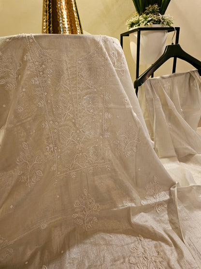 Chanderi silk chikankari suit