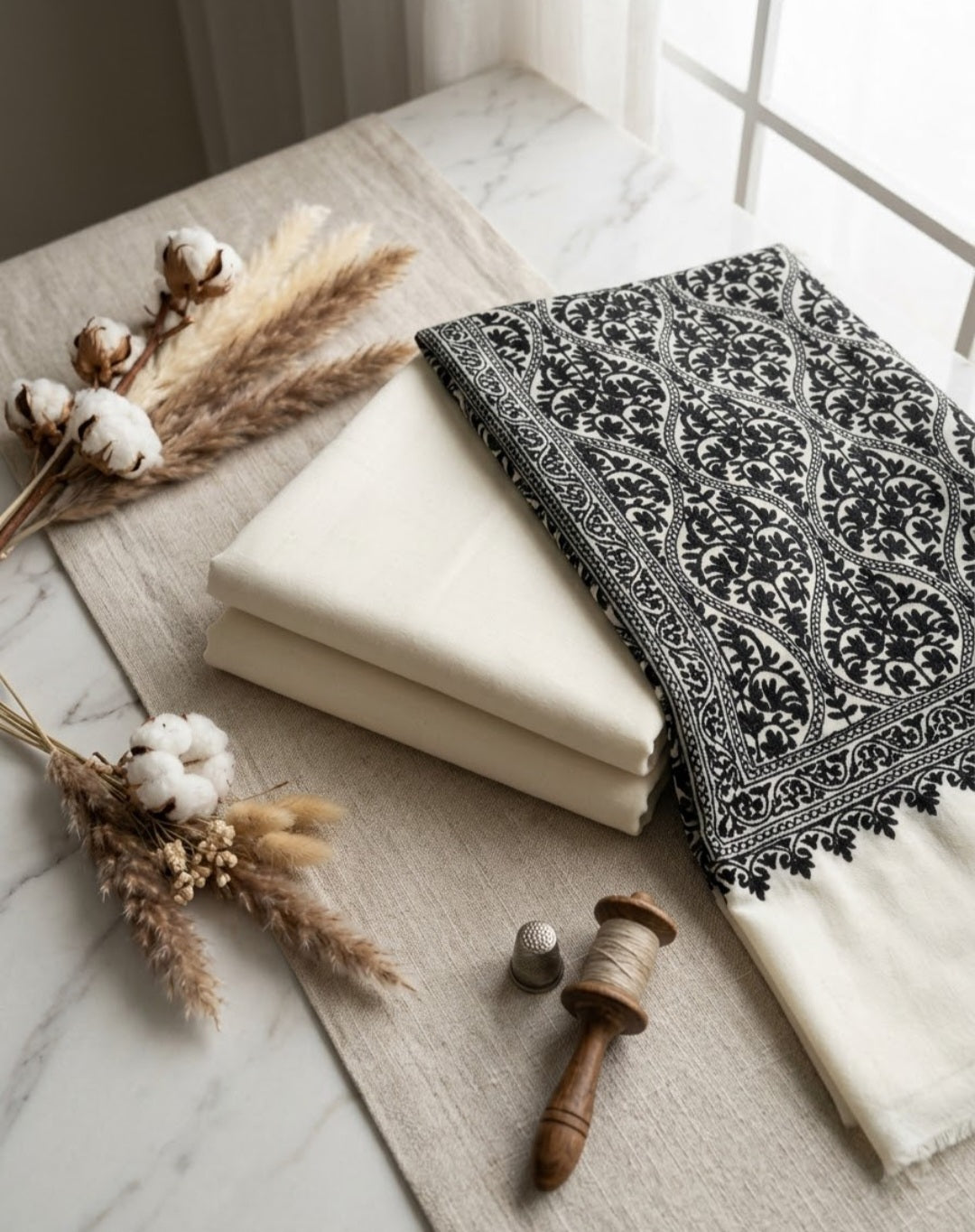 Embroidered three piece: Pashmina
