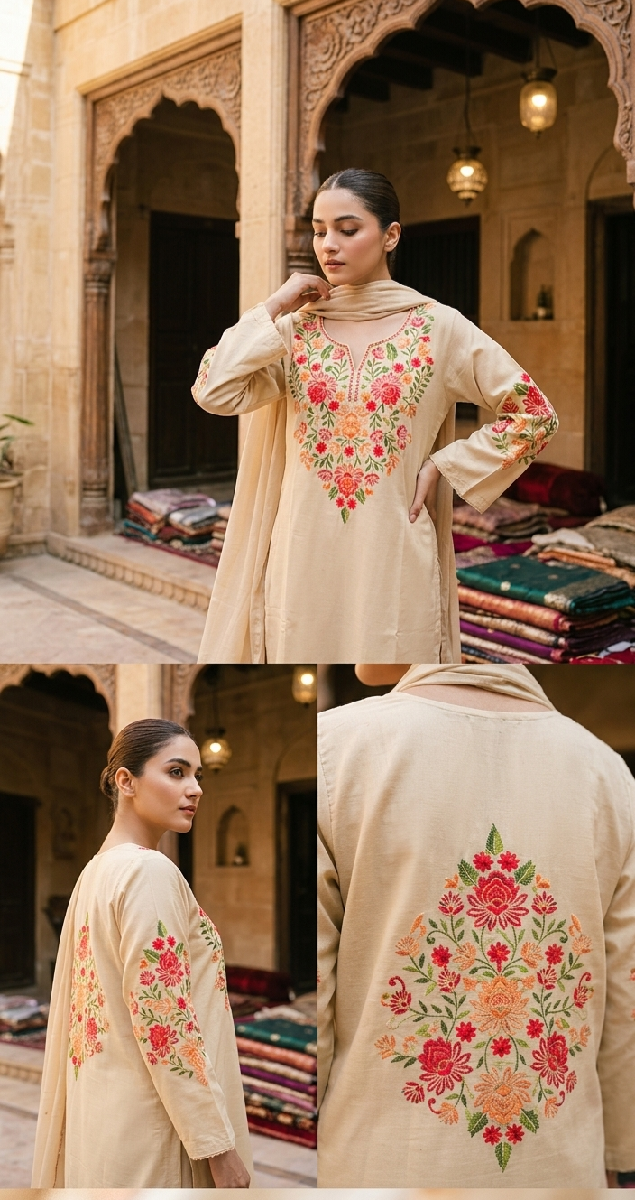 Embroidered kurta: Pashmina