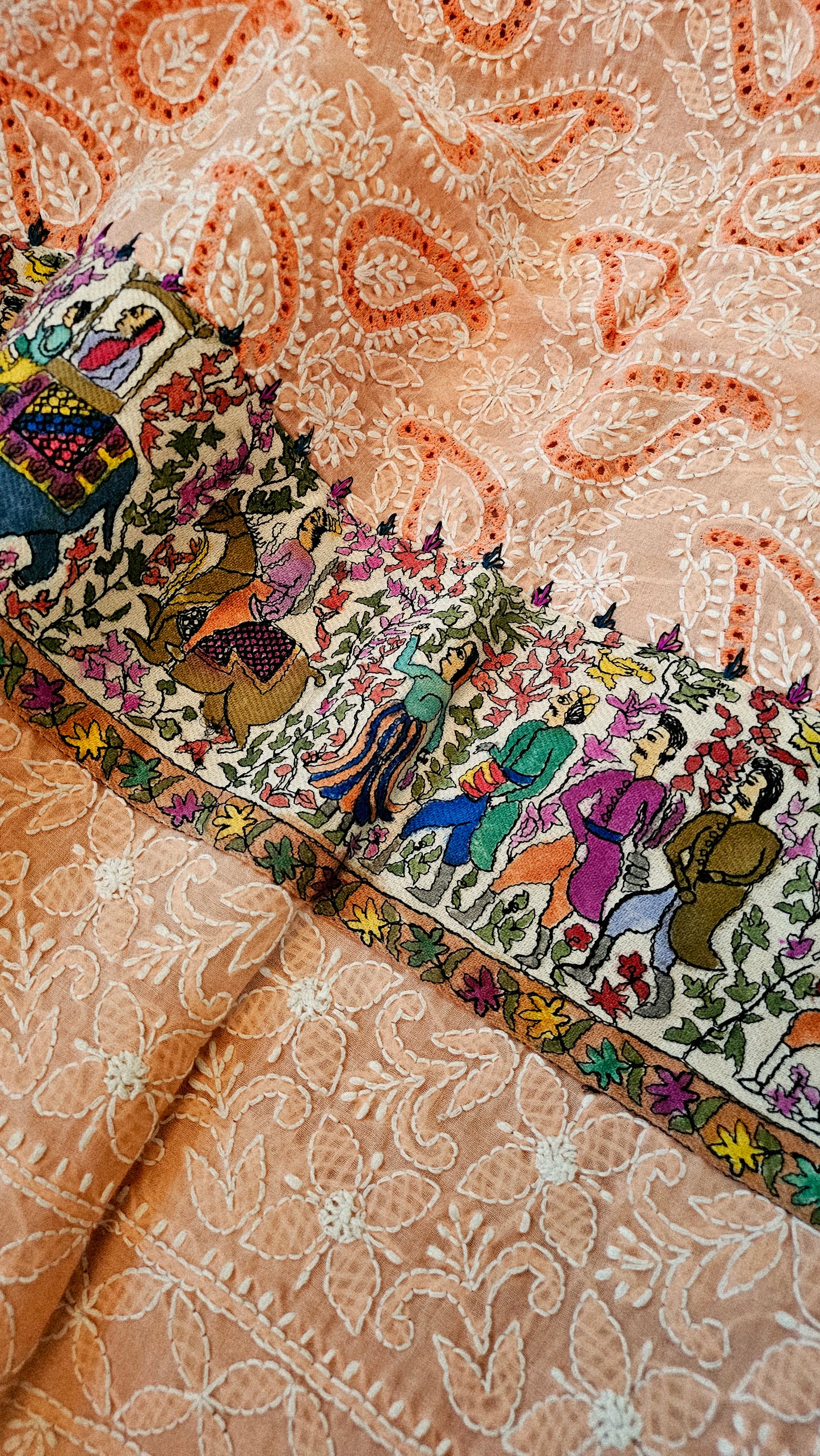 Chikankari shirt with kalamkar border