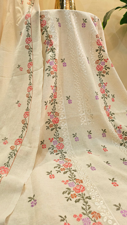 Embroidered three piece: karandi khaddar