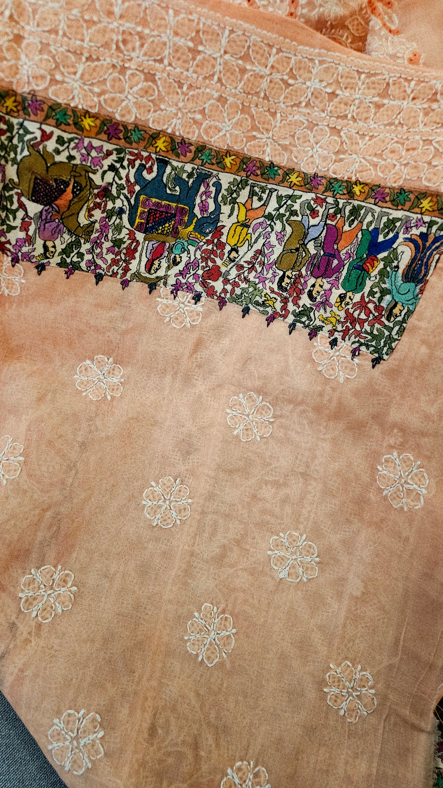 Chikankari shirt with kalamkar border