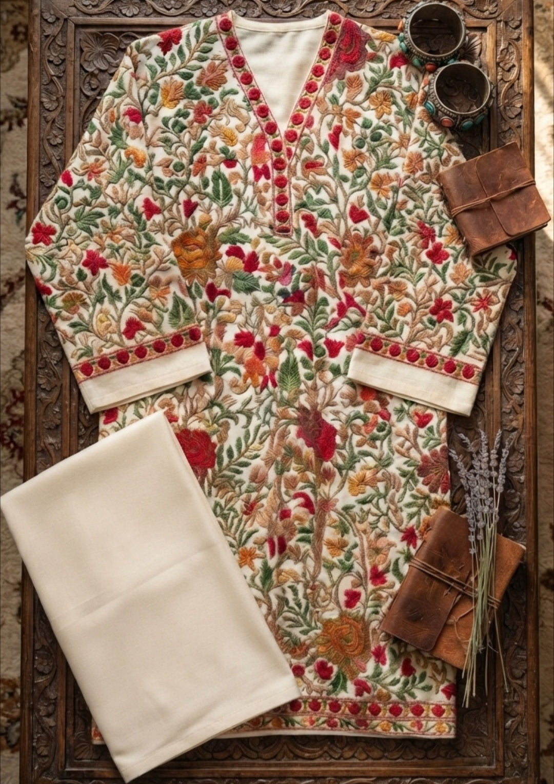 Embroidered suit: Pashmina