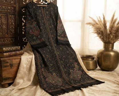 Hand embroidered kaftan: woollen pashmina