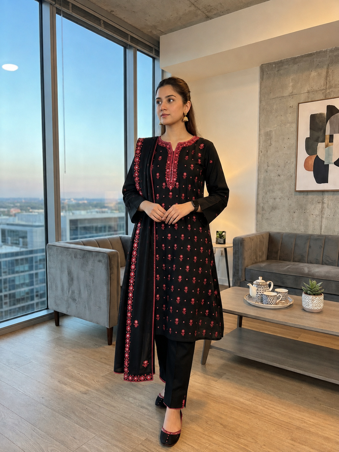 Embroidered suit: Karandi khaddar