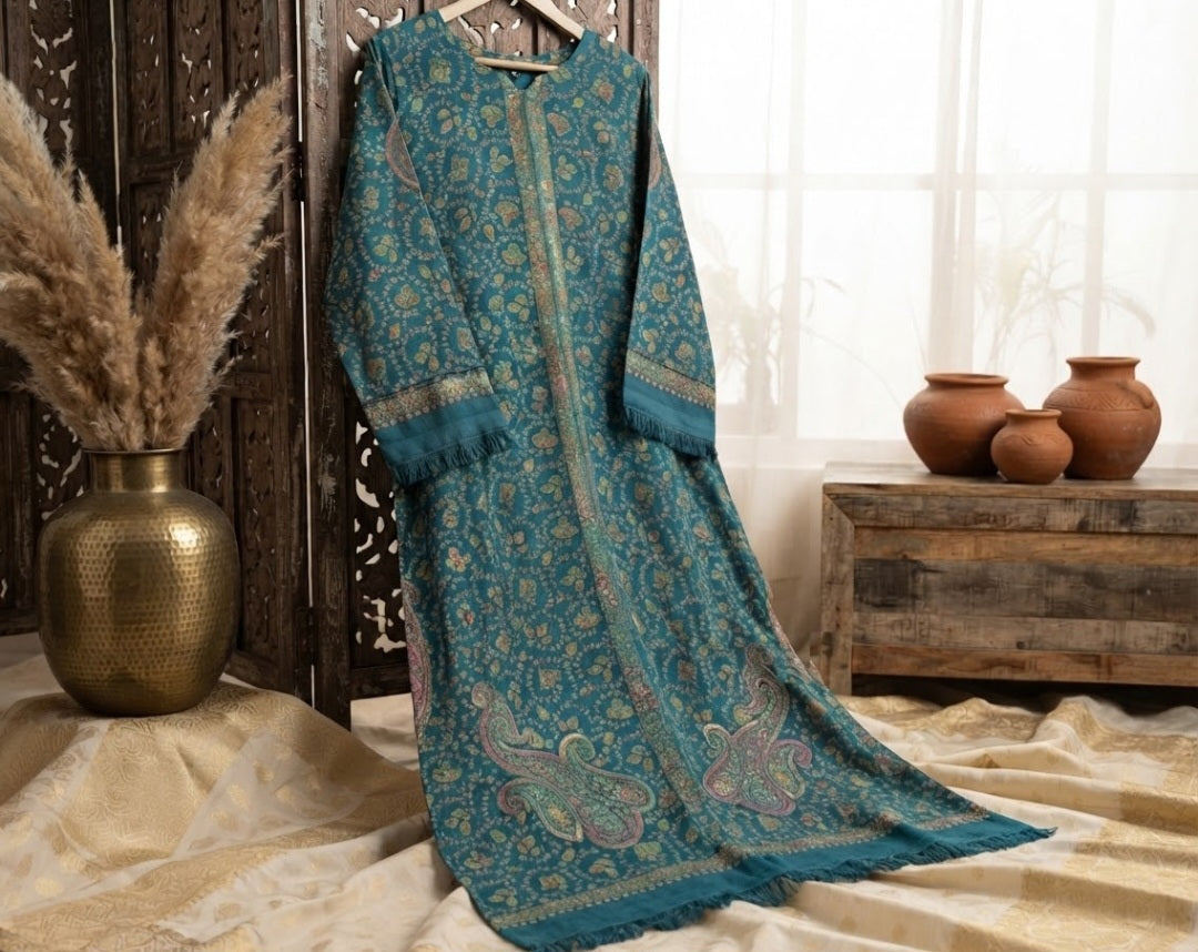Hand embroidered kaftan: woollen pashmina