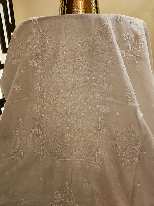 Chanderi silk chikankari suit