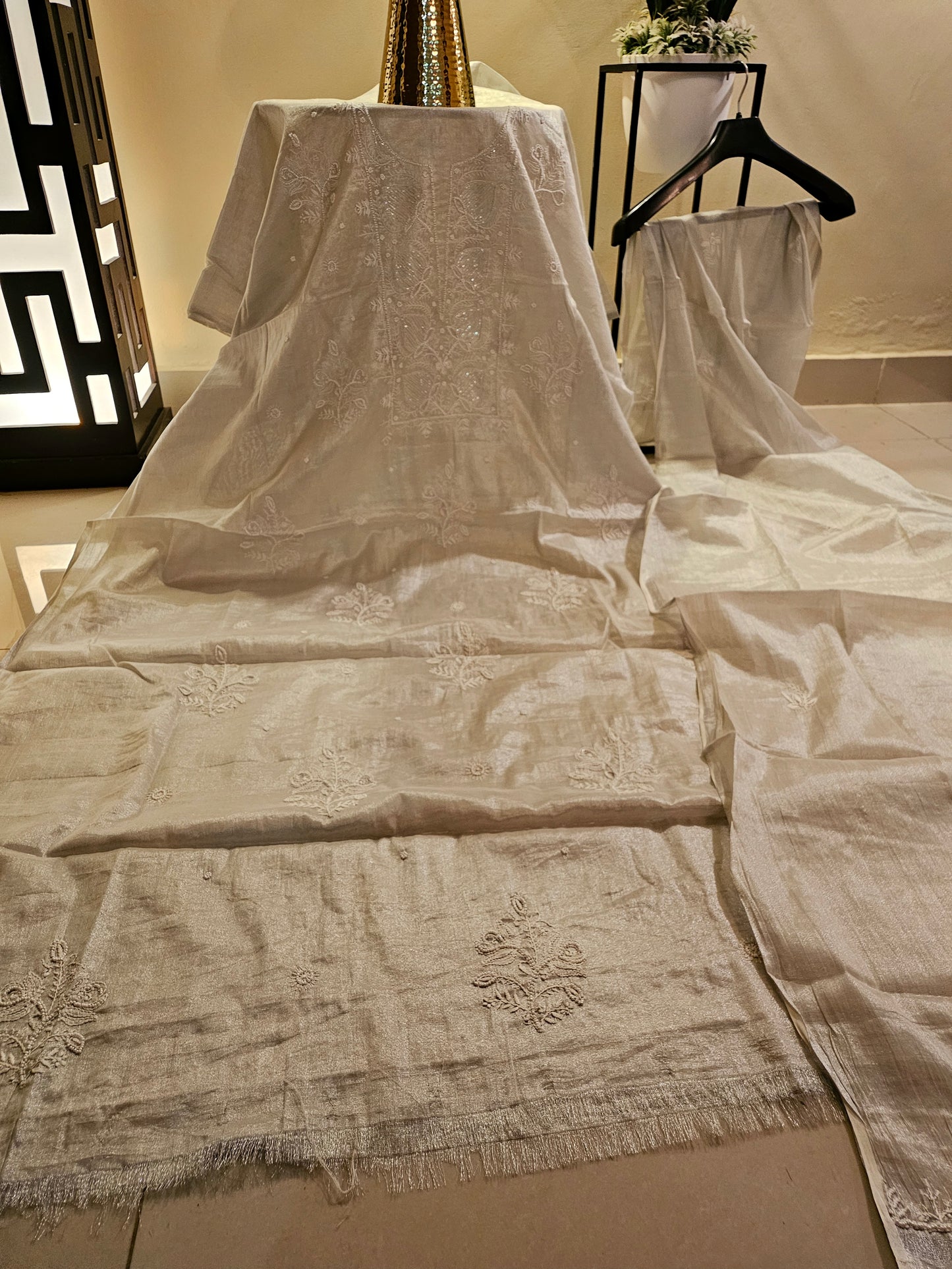 Chanderi silk chikankari suit