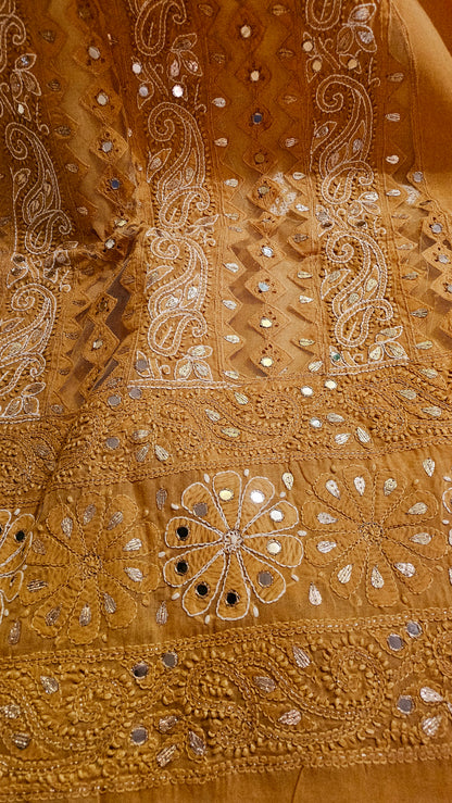 Chikankari embroidered shirt with gota and mirror work