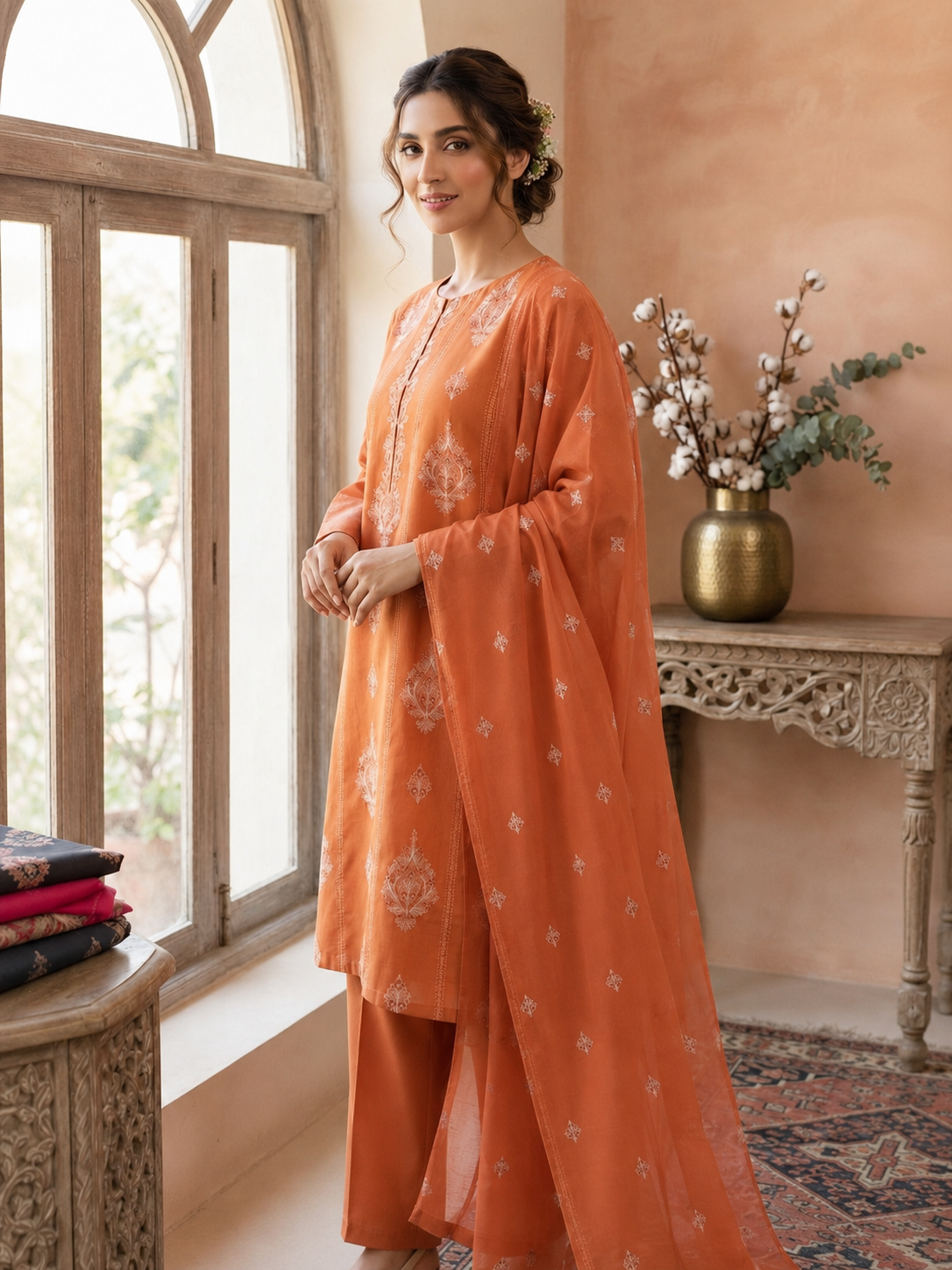 Embroidered three piece: Karandi khaddar