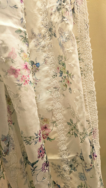 Lawn chikan embroidered printed shawls