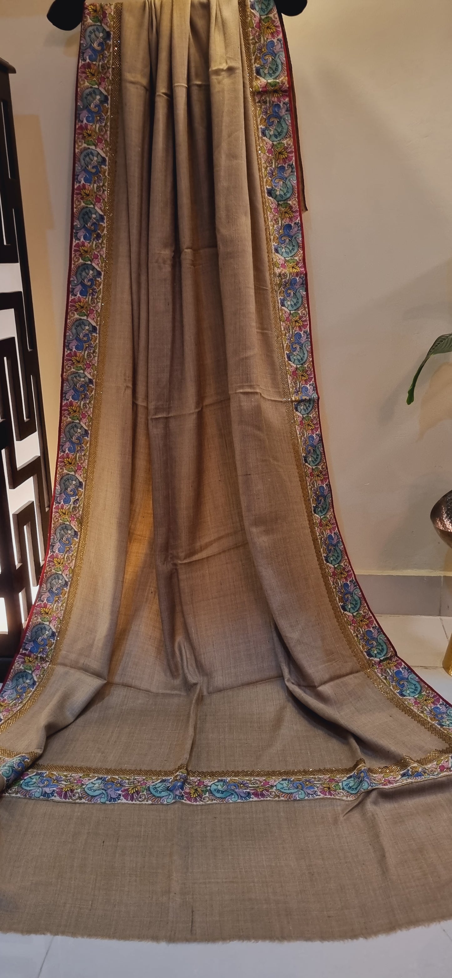 Pashmina with kalamkar and swarovski border