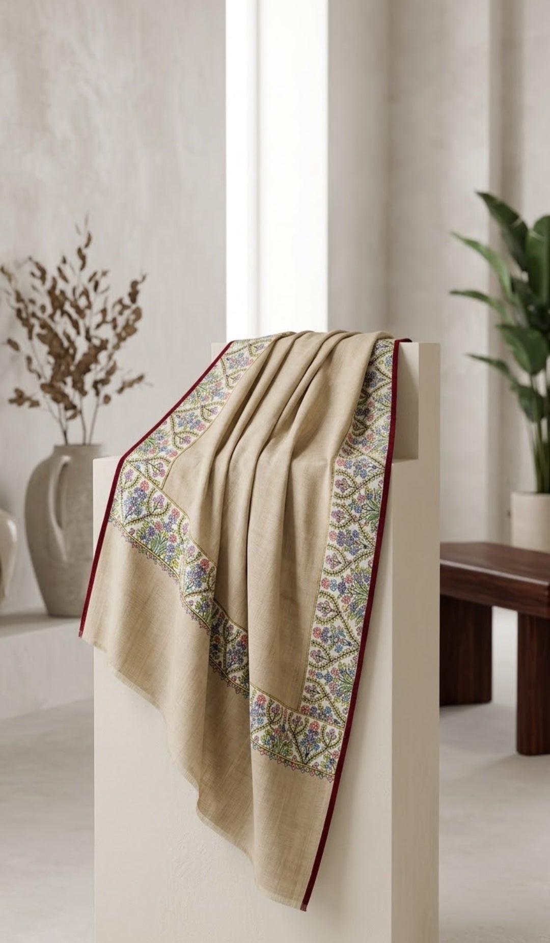 Kalamkar embroidered minishawl: pashmina