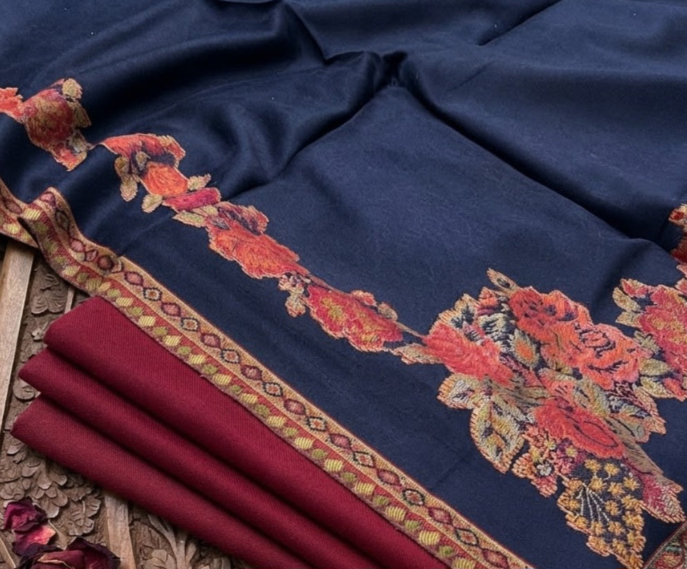 Kaani three piece: woollen pashmina